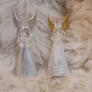 Set of Two Angel Figurines with Silver and Gold Wings